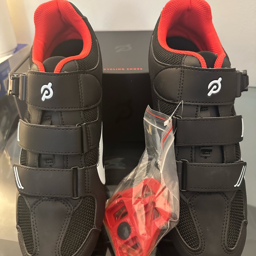 Peloton Black and Red Indoor Cycling Shoes with Buckle Straps